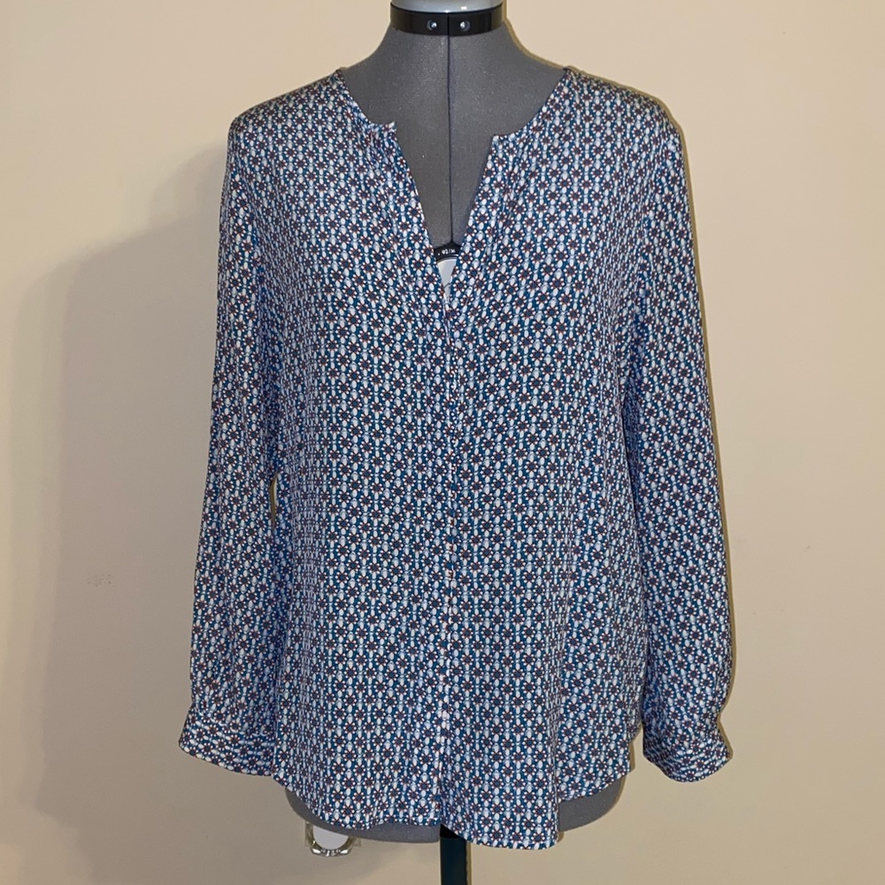 Joie Silk Blue/Orange Pattern Blouse (Size S)